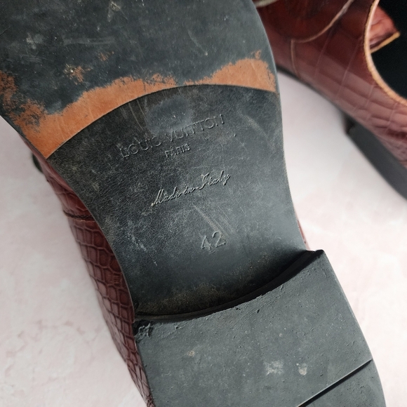 LOUIS VUITTON x VINTAGE croc embossed lace up oxford loafers brown size 42 - Picture 16 of 16